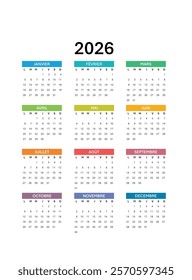 Calendrier 2026 Français 2026 Calendrier annuel 2026, French calendar for 2026.