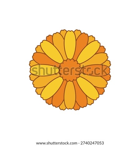 Calendula Bloom with Neat Icon Style Flat Botanical Vector Illustration Floral Design
