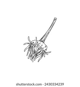 Calendula bud sketch. Vector illustration of a closed marigold flower bud with detailed petals and stem, capturing the essence of the budding phase