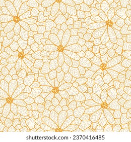 Calendula flower line detail seamless pattern. Suitable for backgrounds, wallpapers, fabrics, textiles, wrapping papers, printed materials, and many more.