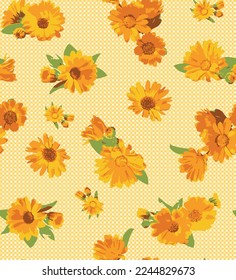 Patrón sin foco de la flor de Calendula en fondo claro