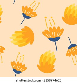 Calendula Flowers seamless pattern. Scandinavian style background. Vector illustration for fabric design, gift paper, baby clothes, textiles, cards