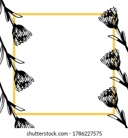 Calendula officinalis design elements. Marigold frames ribbon tape designs.  Hand drawn vector sketch composition. Color composition vector eps 8.
