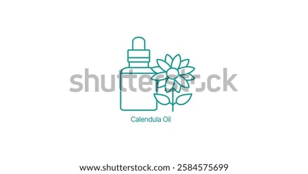Calendula Oil Bottle Vector Icon, Natural Skincare, Herbal Beauty