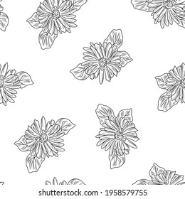 Calendula seamless pattern, floral hand drawn pattern