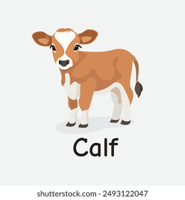 Calf Cartoon Vector Illustration for Kids Learning, Posters, Cards, and Sublimation Prints on White Background