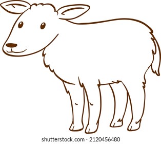 Calf en doodle estilo simple en ilustración de fondo blanco