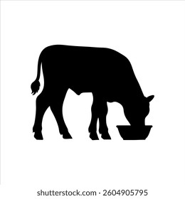 Calf eating silhouette icon vector flat design.