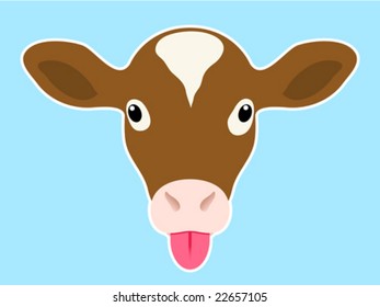 Calf head sticking out tongue - vector