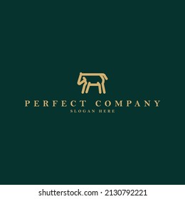 Calf, Horse, Or Donkey Outline Vector Logo Using Gold Color Within Dark Green Background. Logo For Luxury Theme.