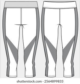 CALF LENGTH LEGGING PEDAL PUSHER WITH CUT AND SEW DETAIL DESIGNED FOR YOUNG WOMEN AND TEEN GIRLS IN VECTOR FILE