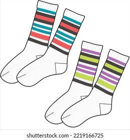 CALF LENGTH WOOLEN STRIPER SOCKS PAIR IN EDITABLE VECTOR FILE