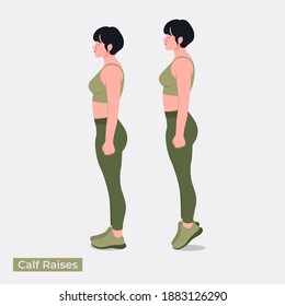Calf Raises exercise, Women workout fitness, aerobic and exercises. Vector Illustration.	