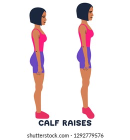 Calf raises. Sport exersice. Silhouettes of woman doing exercise. Workout, training Vector illustration