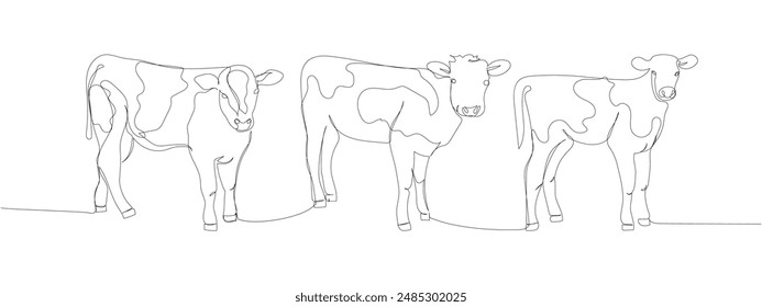 calf set, bull, livestock, cattle, one line art. Continuous line drawing of farm, nature, agriculture, farm animals, rural life, ranch.