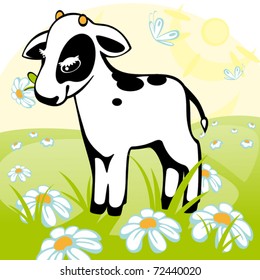 calf stands on a flower meadow. similar to the portfolio