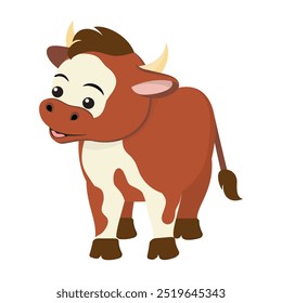 A calf stands on a white background. Farm Animals. Baby flat vector illustration.