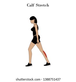 Calf Stretch Exercise On The White Background. Vector Illustration