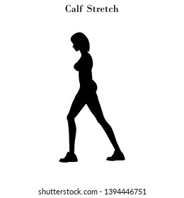 Calf stretch exercise silhouette on the white background. Vector illustration