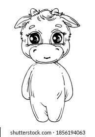 Calf toy. Cartoon doodle style. Hand drawing. Outline. Funny picture. The object is isolated on a white background. Vector