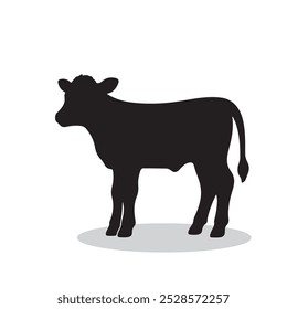 Calf Vector silhouette (Cute Baby Cow) . Perfect for Farm Animals Concept, Rural Farming, and Livestock Designs. Baby Cow Vector illustration Isolated on White Background.