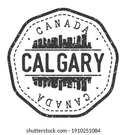 Calgary, AB, Canada Stamp Skyline Postmark. Silhouette Postal Passport. City Round Vector Icon. Vintage Postage Design.