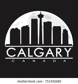 Calgary Canada, Full Moon Night Skyline Silhouette Design City Vector Art.