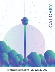 Calgary, Canada gradient futuristic poster. Vector landmark abstract silhouette graphic for brochure, vertical page, booklet, cover