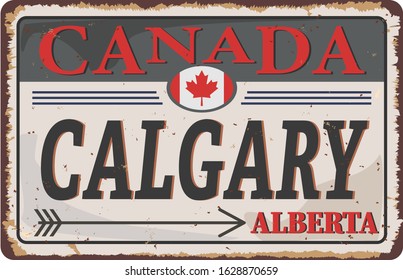 Calgary, Canada inside, vector illustration rusted grungy metal plate label