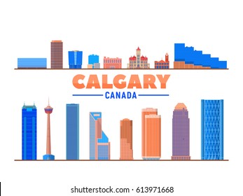 Calgary (Canada) landmarks in white background. Vector Illustration. Business travel and tourism concept with modern buildings. Image for presentation, banner, web site.