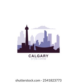 Calgary logo with skyline, cityscape retro vector icon. Canada, Alberta city horizon, facade, travel logotype