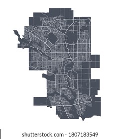 Calgary map. Detailed vector map of Calgary city administrative area. Cityscape poster metropolitan aria view.