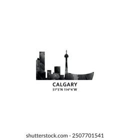 Calgary panorama, vector badge, skyline logo and icon. Canada, Alberta province city horizon logotype with landmarks and building silhouettes. Isolated foggy abstract gradient graphic