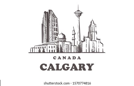 Calgary sketch skyline. Canada, Calgary hand drawn vector illustration. Isolated on white background. 