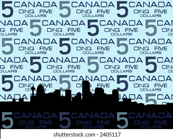 Calgary Skyline Against Five Dollar Bill