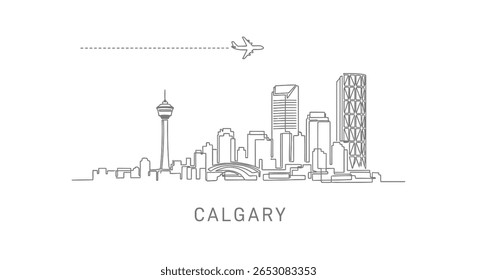 Calgary Skyline Vetor de avião com contorno.