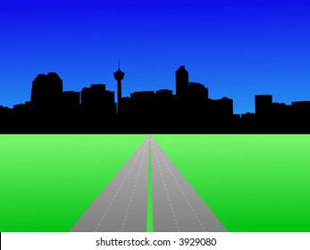 Calgary skyline with deserted freeway illustration