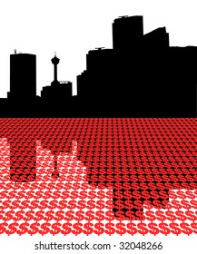Skyline Calgary con ilustración en dólares