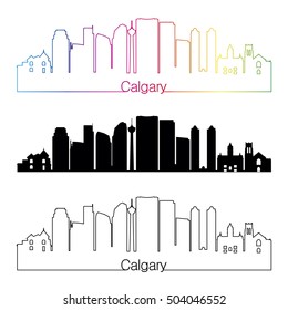 Calgary skyline linear style with rainbow in editable vector file