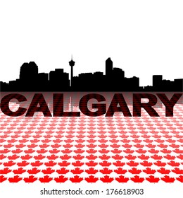 skyline de Calgary com folhas de bordo ilustração do vetor de primeiro plano