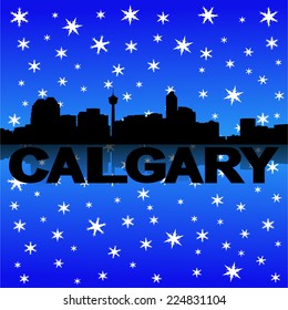 Calgary Skyline Reflected With Snow Vector Illustration