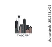 Calgary skyline vector badge, flat panorama logo, horizon icon. Canada city, Alberta province cityscape idea with landmark silhouette. Isolated graphic