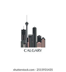 Calgary skyline vetor emblema, logotipo panorama plano, ícone do horizonte. Cidade do Canadá, província de Alberta ideia da paisagem urbana com silhueta de marco. Gráfico isolado