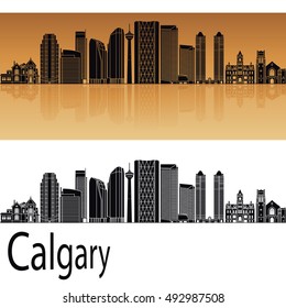 Calgary V2 skyline in orange background in editable vector file