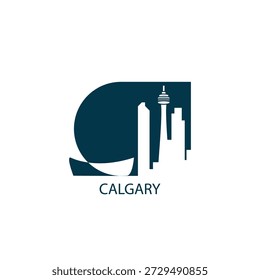 Calgary Vektorsymbol mit Skyline, Panoramablick, Aussichtsform. Kanada Stadt Wahrzeichen Logo-Konzept. Flache einzelne Grafik, Abzeichen