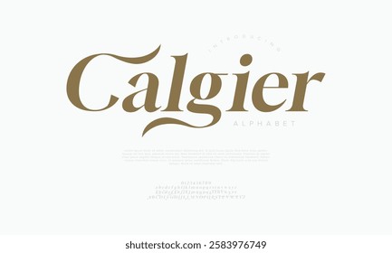 Calgier typography beauty fashion elegant minimalist serif italic fonts decorative wedding vintage retro logos. Minimal luxury font alphabet logo. Vector illustration