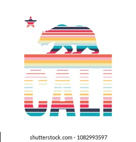 cali with bear logo design in colorful stripes