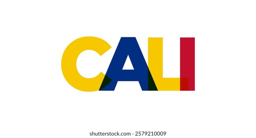 Cali in the Colombia emblem. The design features a geometric style, vector illustration with bold typography in a modern font. The graphic slogan lettering.