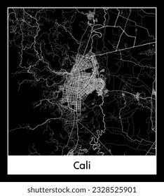 Cali Colombia South America City map black white vector illustration