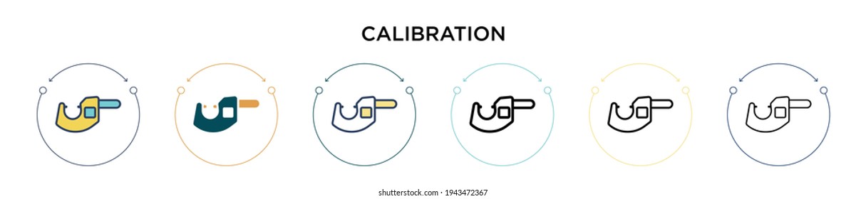 Calibration icon in filled, thin line, outline and stroke style. Vector illustration of two colored and black calibration vector icons designs can be used for mobile, ui, web
